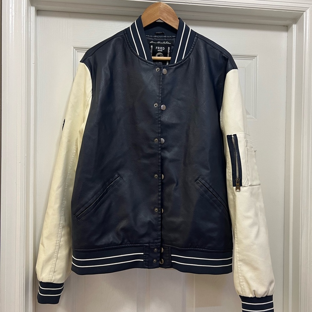 Men's Navy and White Bomber Jacket